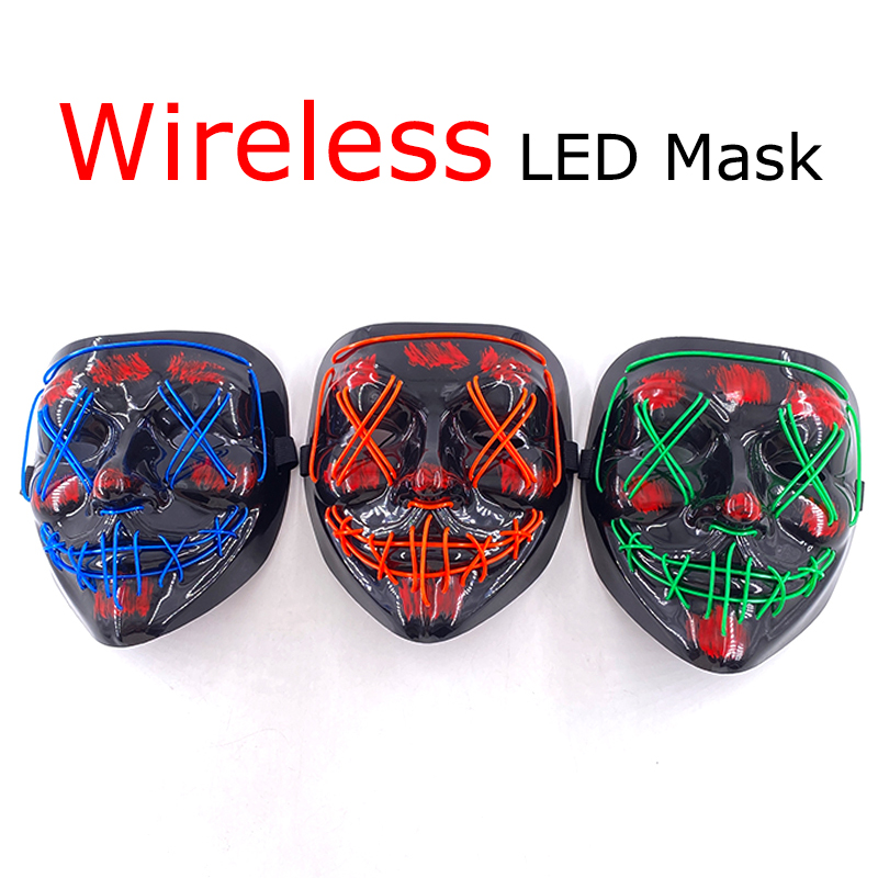 ワイヤレスネオン LED パージマスク暗闇で光るコスプレホラ - Led Purge Mask Halloween のレビューと価格
