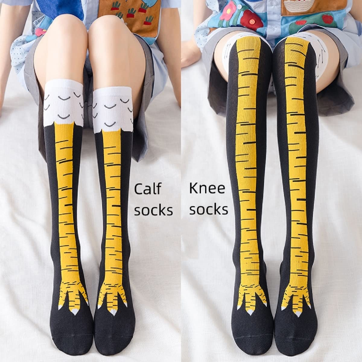 1/2ペアの鶏の足プリントの女性用太もも丈ソックス、斬新な漫 - Funny Chicken Leg Socks のレビューと価格