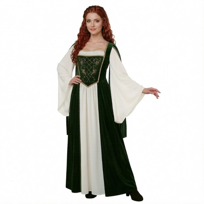 新作中世風コスプレ衣装、レトロな長袖プリントドレス、ルネサン - Medieval Renaissance Dress Women のレビューと価格