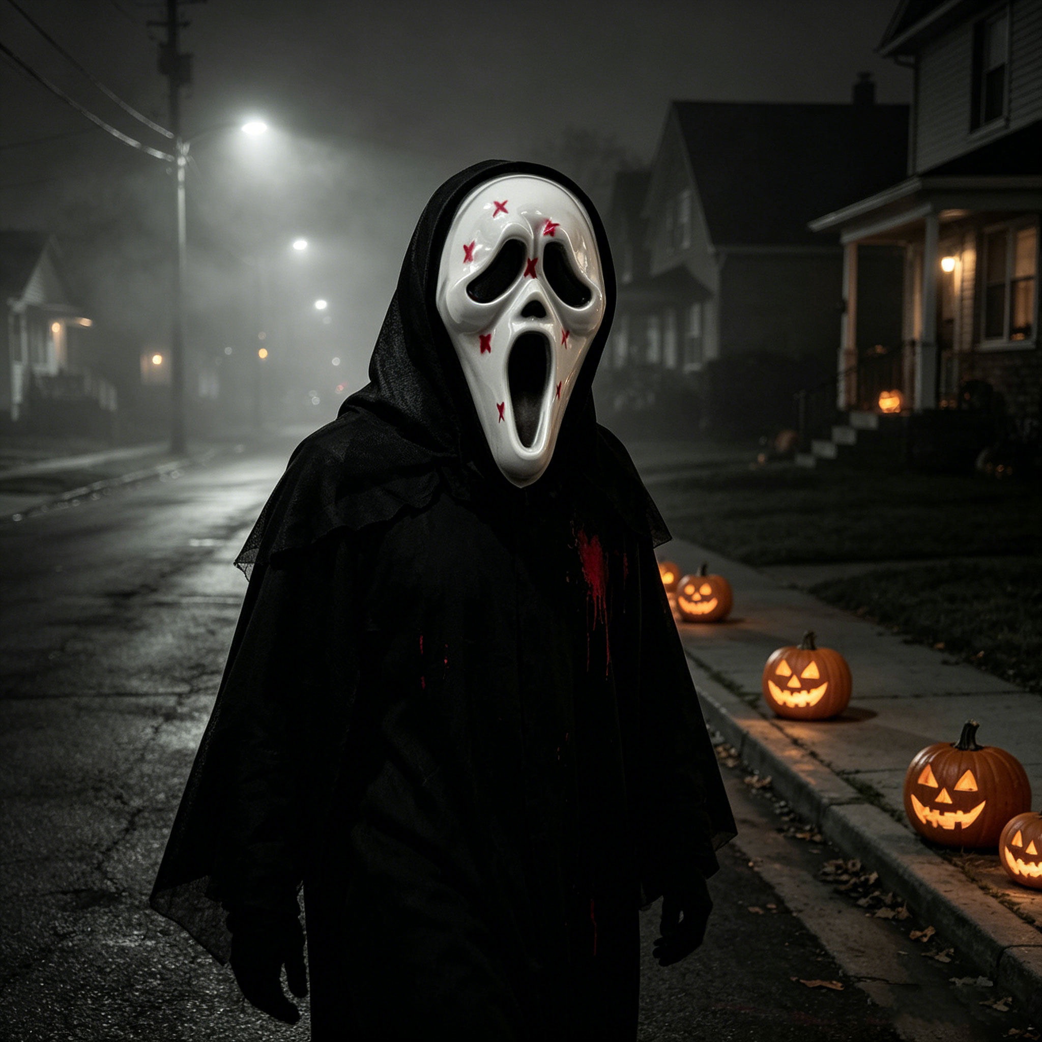 ゴーストホラーマスク ブラックメッシュフード付き フルフェイ - Led Purge Mask Halloween のレビューと価格