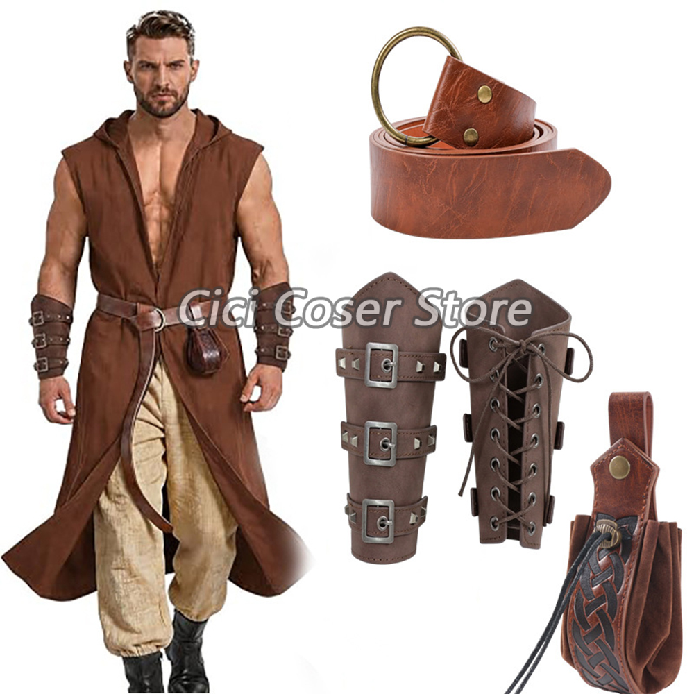 中世風PUレザーベルト、腕当て、腰ポーチのセット。バイキング - Costumes のレビューと価格